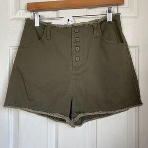 NWT Oak + Fort khaki green high waist button front shorts size 26